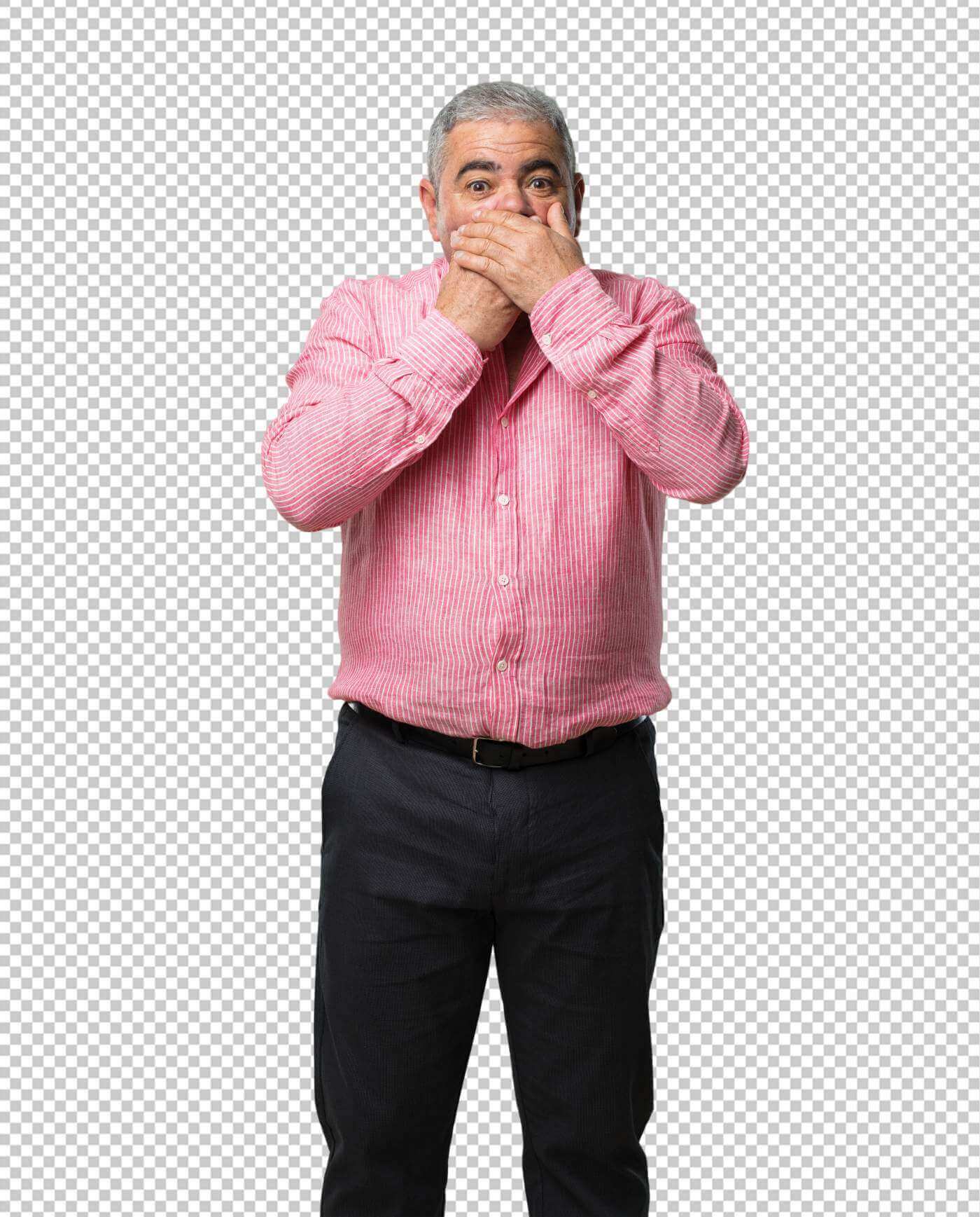 Middle aged man covering mouth