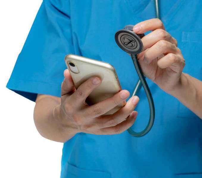 Doctor checkup mobile phone by stethoscope for fix