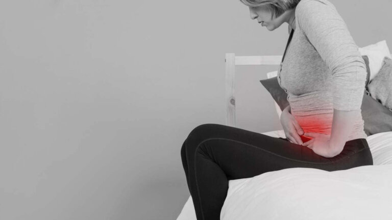 Woman with aching stomach
