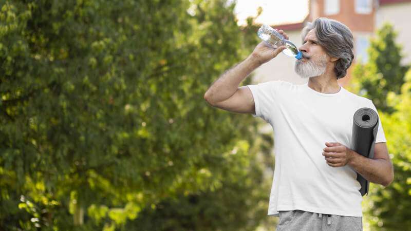 Man drinking water outdoors