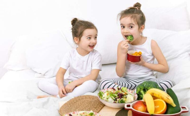 Healthy food, children eat fruits and vegetables