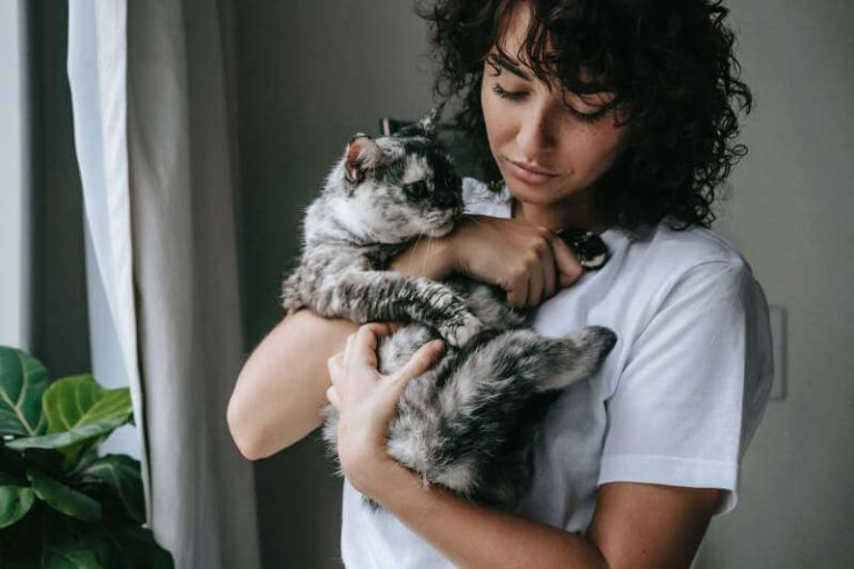 woman-with-adorable-gray-cat